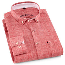 Load image into Gallery viewer, Men&#39;s Regular-Fit Long-Sleeve Linen Cotton Shirt Patch Single Chest Pocket Button-collar Summer Thin Breath Solid Casual Shirts
