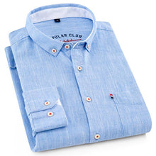 Load image into Gallery viewer, Men&#39;s Regular-Fit Long-Sleeve Linen Cotton Shirt Patch Single Chest Pocket Button-collar Summer Thin Breath Solid Casual Shirts
