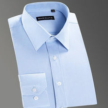 Load image into Gallery viewer, Men&#39;s Regular-fit Coarse-twill Solid Basic Dress Shirt Formal Business Long Sleeve White Tops Shirts for Social Work Office Wear
