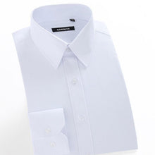 Load image into Gallery viewer, Men&#39;s Regular-fit Coarse-twill Solid Basic Dress Shirt Formal Business Long Sleeve White Tops Shirts for Social Work Office Wear
