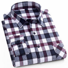 Load image into Gallery viewer, Mens Flannel Shirt Plaid Long-sleeved Cotton Casual Style Brand Male Dress Social Soft Checked Slim Fit Brushed Tops Shirt XXXL
