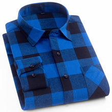 Load image into Gallery viewer, Mens Flannel Shirt Plaid Long-sleeved Cotton Casual Style Brand Male Dress Social Soft Checked Slim Fit Brushed Tops Shirt XXXL
