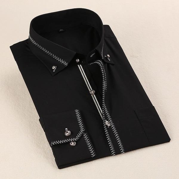 Mens Shirts Long Sleeve 2018 Male Tuxedo Shirt Cotton Mens Dress Shirts Slim Fit White Black Wedding Shirt Men Chemise Homme 5XL