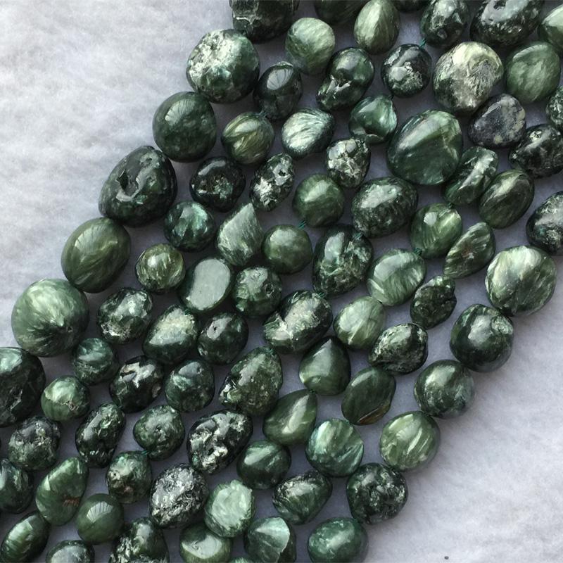 Natural Genuine Green Seraphinite Nugget Free Form Fillet Irregular Pebble Beads Fit Jewelry 15