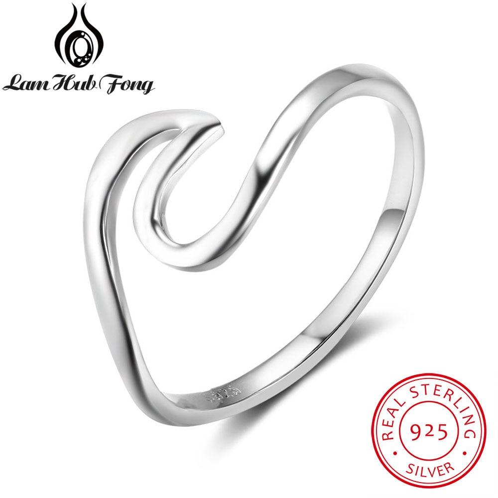 New Real 925 Sterling Silver Simple Style Metallic Rings for Women Girls Wave Shaped Size Ring Gift Ideas For Her (Lam Hub Fong)