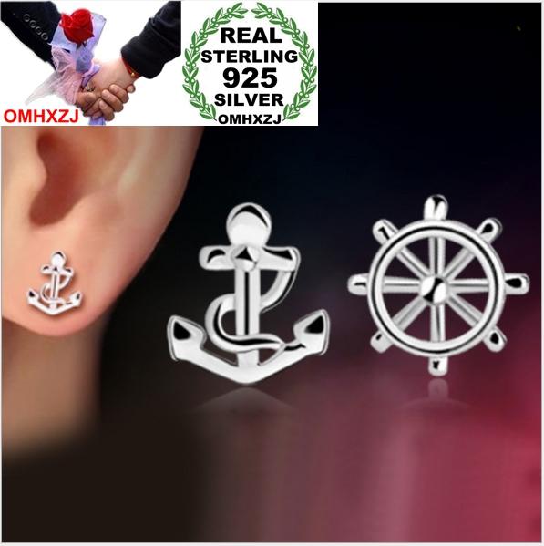 OMHXZJ WHOLESALE Fashion OL contracted girlfriend jewelry Sexy woman ANCHOR SHIP PLATE 925 sterling silver Stud Earrings YS86