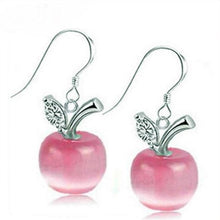 Load image into Gallery viewer, OMHXZJ Wholesale Cute girl Fashion jewelry cat&#39;s eye apple modelling AAA zircon 925 sterling silver Stud Earrings YS53
