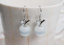 Load image into Gallery viewer, OMHXZJ Wholesale Cute girl Fashion jewelry cat&#39;s eye apple modelling AAA zircon 925 sterling silver Stud Earrings YS53
