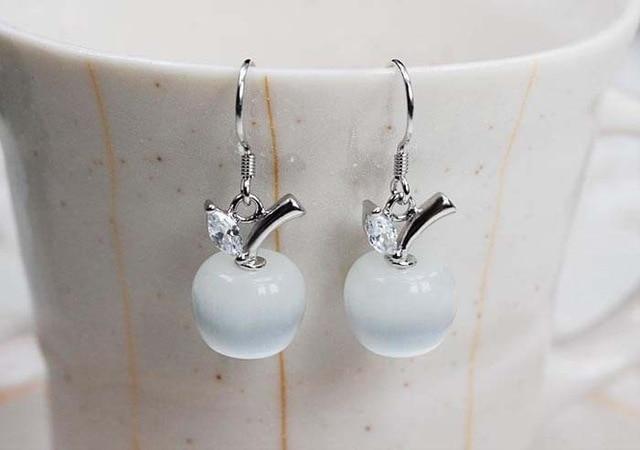 OMHXZJ Wholesale Cute girl Fashion jewelry cat's eye apple modelling AAA zircon 925 sterling silver Stud Earrings YS53