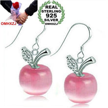 Load image into Gallery viewer, OMHXZJ Wholesale Cute girl Fashion jewelry cat&#39;s eye apple modelling AAA zircon 925 sterling silver Stud Earrings YS53
