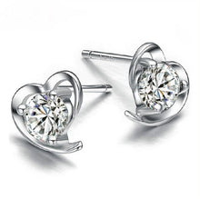 Load image into Gallery viewer, OMHXZJ Wholesale Fashion girl woman jewelry AAA zircon Amethyst purple heart 925 Sterling silver Stud earrings YS16
