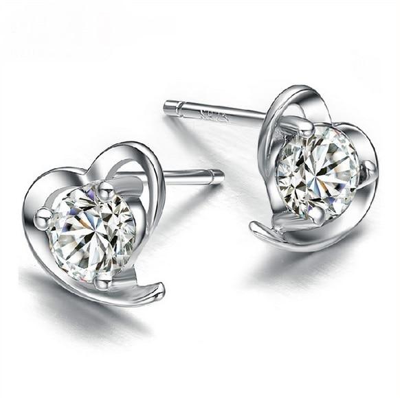 OMHXZJ Wholesale Fashion girl woman jewelry AAA zircon Amethyst purple heart 925 Sterling silver Stud earrings YS16