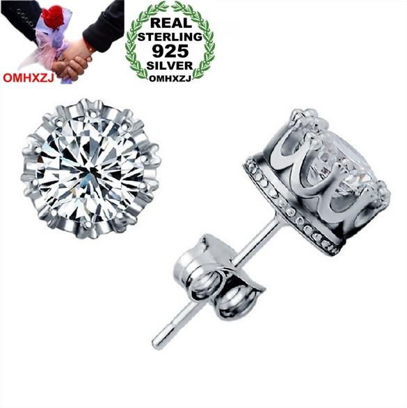 OMHXZJ Wholesale Fashion jewelry Crown natural crystal AAA zircon 925 Sterling Silver Stud Earrings YS29
