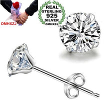 Load image into Gallery viewer, OMHXZJ Wholesale Fashion jewelry Four Claws Contracted Hot Popular Style Zircon AAA Drill 925 Sterling Silver Stud Earrings YS45
