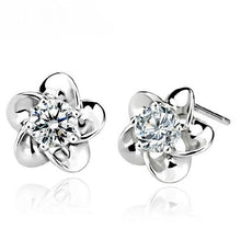 Load image into Gallery viewer, OMHXZJ Wholesale Fashion jewelry crystal five leaves flowers White AAA zircon Amethyst 925 sterling silver Stud earrings YS02
