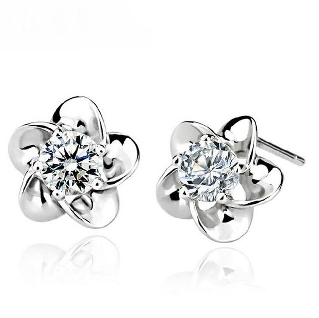 OMHXZJ Wholesale Fashion jewelry crystal five leaves flowers White AAA zircon Amethyst 925 sterling silver Stud earrings YS02
