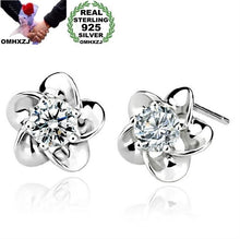 Load image into Gallery viewer, OMHXZJ Wholesale Fashion jewelry crystal five leaves flowers White AAA zircon Amethyst 925 sterling silver Stud earrings YS02
