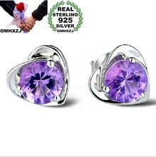Загрузить изображение в средство просмотра галереи, OMHXZJ wholesale Fashion jewelry crystal heart International certification Amethyst real 925 sterling silver Stud earrings YS03

