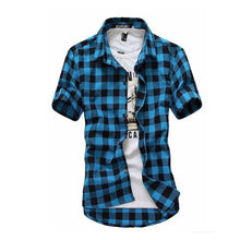 画像をギャラリービューアに読み込む, Red And Black Plaid Shirt Men Shirts 2018 New Summer Fashion Chemise Homme Mens Checkered Shirts Short Sleeve Shirt Men Blouse
