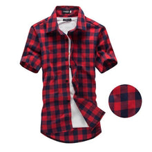 画像をギャラリービューアに読み込む, Red And Black Plaid Shirt Men Shirts 2018 New Summer Fashion Chemise Homme Mens Checkered Shirts Short Sleeve Shirt Men Blouse
