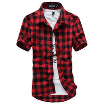 画像をギャラリービューアに読み込む, Red And Black Plaid Shirt Men Shirts 2018 New Summer Fashion Chemise Homme Mens Checkered Shirts Short Sleeve Shirt Men Blouse
