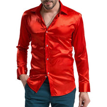 Load image into Gallery viewer, SYB 2016 NEW leisure Men's Clothing High-grade Emulation Silk Long Sleeve Shirts Men's Casual Shirt Shiny Satin
