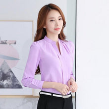 Load image into Gallery viewer, Spring Autumn Office Lady Shirt Women Long Sleeve Chiffon Blouse Women V-Neck Tops Female Work Wear 3 Colors
