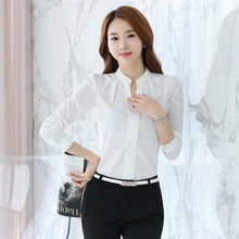 Load image into Gallery viewer, Spring Autumn Office Lady Shirt Women Long Sleeve Chiffon Blouse Women V-Neck Tops Female Work Wear 3 Colors
