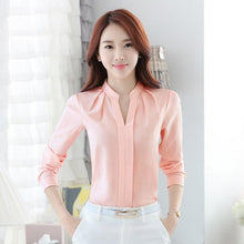Load image into Gallery viewer, Spring Autumn Office Lady Shirt Women Long Sleeve Chiffon Blouse Women V-Neck Tops Female Work Wear 3 Colors
