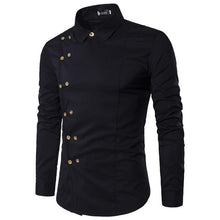 Load image into Gallery viewer, Spring Shirts Men Personality Oblique Button Irregular Double Breasted Men  Long Sleeve Camisa Masculina Male Slim Fit Shirt
