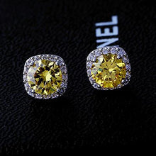 Load image into Gallery viewer, Sterling Silver 925 Stud Earrings for Women Fine Jewelry Citrine Fireworks Cut Square Blue Wedding Engagement Party Gift
