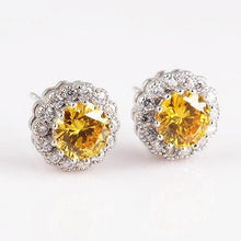 画像をギャラリービューアに読み込む, Sterling Silver 925 Stud Earrings for Women Fine Jewelry Citrine Fireworks Cut Yellow Green Red Wedding Engagement Party Gift
