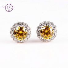 画像をギャラリービューアに読み込む, Sterling Silver 925 Stud Earrings for Women Fine Jewelry Citrine Fireworks Cut Yellow Green Red Wedding Engagement Party Gift
