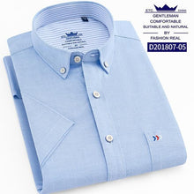 Load image into Gallery viewer, Thin Summer Men Shirt Short Sleeve Cotton 100% Slim Fit Solid Oxford Business Plaid Shirt Men Pocket Formal Button Shirt Regular
