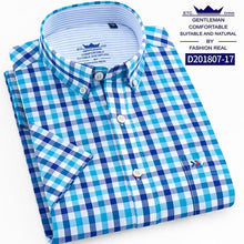Load image into Gallery viewer, Thin Summer Men Shirt Short Sleeve Cotton 100% Slim Fit Solid Oxford Business Plaid Shirt Men Pocket Formal Button Shirt Regular
