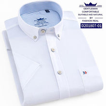 Load image into Gallery viewer, Thin Summer Men Shirt Short Sleeve Cotton 100% Slim Fit Solid Oxford Business Plaid Shirt Men Pocket Formal Button Shirt Regular

