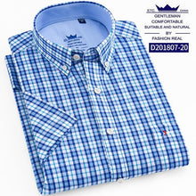 Load image into Gallery viewer, Thin Summer Men Shirt Short Sleeve Cotton 100% Slim Fit Solid Oxford Business Plaid Shirt Men Pocket Formal Button Shirt Regular
