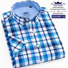 Load image into Gallery viewer, Thin Summer Men Shirt Short Sleeve Cotton 100% Slim Fit Solid Oxford Business Plaid Shirt Men Pocket Formal Button Shirt Regular
