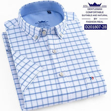Load image into Gallery viewer, Thin Summer Men Shirt Short Sleeve Cotton 100% Slim Fit Solid Oxford Business Plaid Shirt Men Pocket Formal Button Shirt Regular
