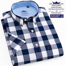 Load image into Gallery viewer, Thin Summer Men Shirt Short Sleeve Cotton 100% Slim Fit Solid Oxford Business Plaid Shirt Men Pocket Formal Button Shirt Regular
