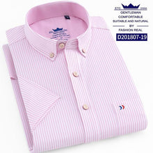 Load image into Gallery viewer, Thin Summer Men Shirt Short Sleeve Cotton 100% Slim Fit Solid Oxford Business Plaid Shirt Men Pocket Formal Button Shirt Regular
