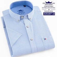 Load image into Gallery viewer, Thin Summer Men Shirt Short Sleeve Cotton 100% Slim Fit Solid Oxford Business Plaid Shirt Men Pocket Formal Button Shirt Regular
