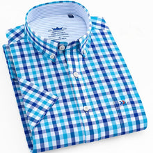Load image into Gallery viewer, Thin Summer Men Shirt Short Sleeve Cotton 100% Slim Fit Solid Oxford Business Plaid Shirt Men Pocket Formal Button Shirt Regular
