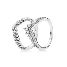 Load image into Gallery viewer, Women 925 Silver Charms Ring Diy Wheat Ears Style Princess Crown With Crystal For Women Jewelry
