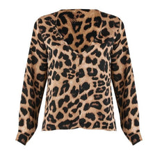 Load image into Gallery viewer, Women Leopard Print V-neck Sexy Blouse Fall Long Sleeve Leopard Pattern Blouse Fashion Ladies Oversize Loose Pullover Tops Shirt
