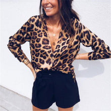 Load image into Gallery viewer, Women Leopard Print V-neck Sexy Blouse Fall Long Sleeve Leopard Pattern Blouse Fashion Ladies Oversize Loose Pullover Tops Shirt

