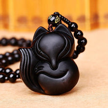 Load image into Gallery viewer, Yumten Natural Obsidian Necklaces Wolf Head Pendant Black Beaded Chain Women Party Accessories Male Classic Ornaments Animal Fox
