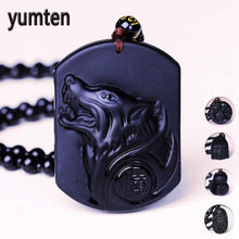Load image into Gallery viewer, Yumten Natural Obsidian Necklaces Wolf Head Pendant Black Beaded Chain Women Party Accessories Male Classic Ornaments Animal Fox
