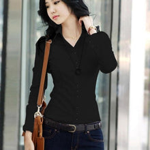 Load image into Gallery viewer, ZH Summer Women Office Lady Formal Party Long Sleeve Slim Collar Blouse Casual Solid White Shirt Tops
