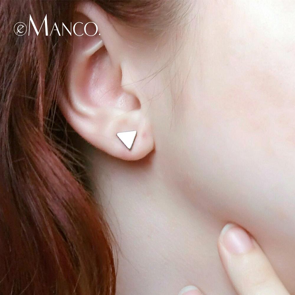 e-Manco Really 925 Sterling Silver Stud Earrings for Women Geometric Triangle Shape Simple and Cute Style Fine Jewelry